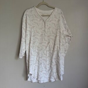 Aria Women White Floral Pointelle Knit Nightgown Henley Sleep Shirt M Mumu‎